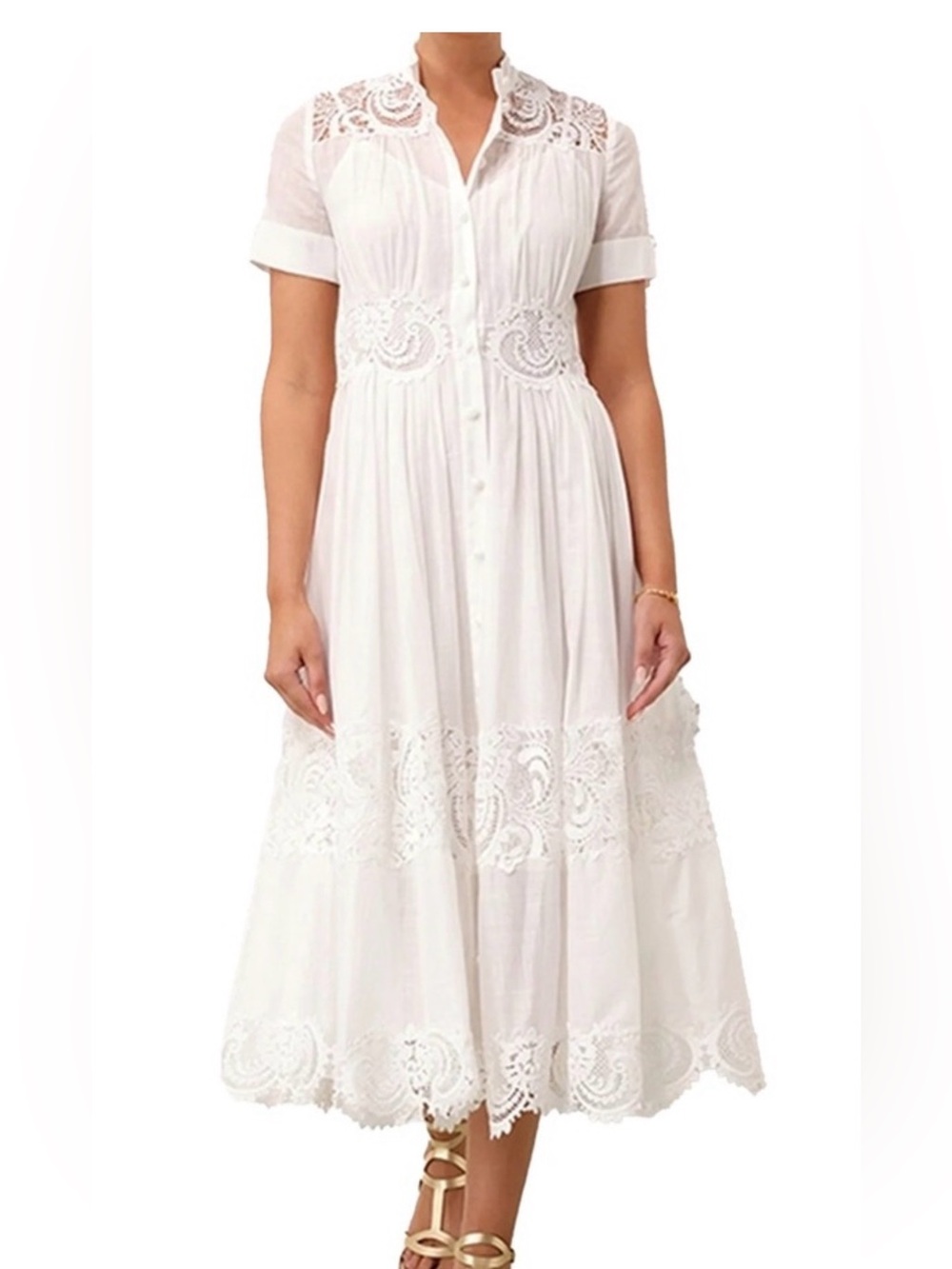 Zimmermann white paneled lace midi dress